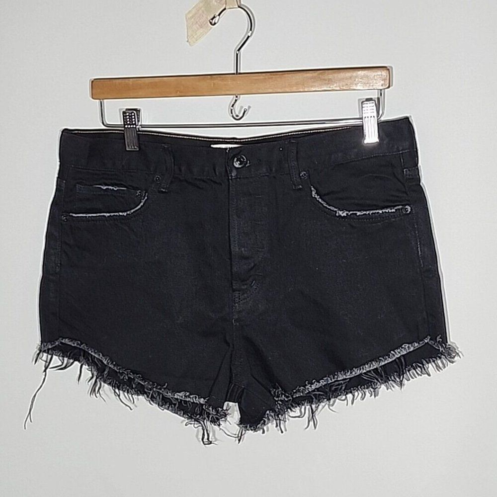 We The Free Loving Good Vibrations Cut Off Black Denim Jean Shorts Sz28 Mid Rise